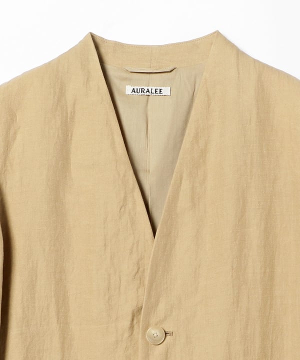 AURALEE LINEN GABARDINE NO COLLAR JACKET | www.innoveering.net