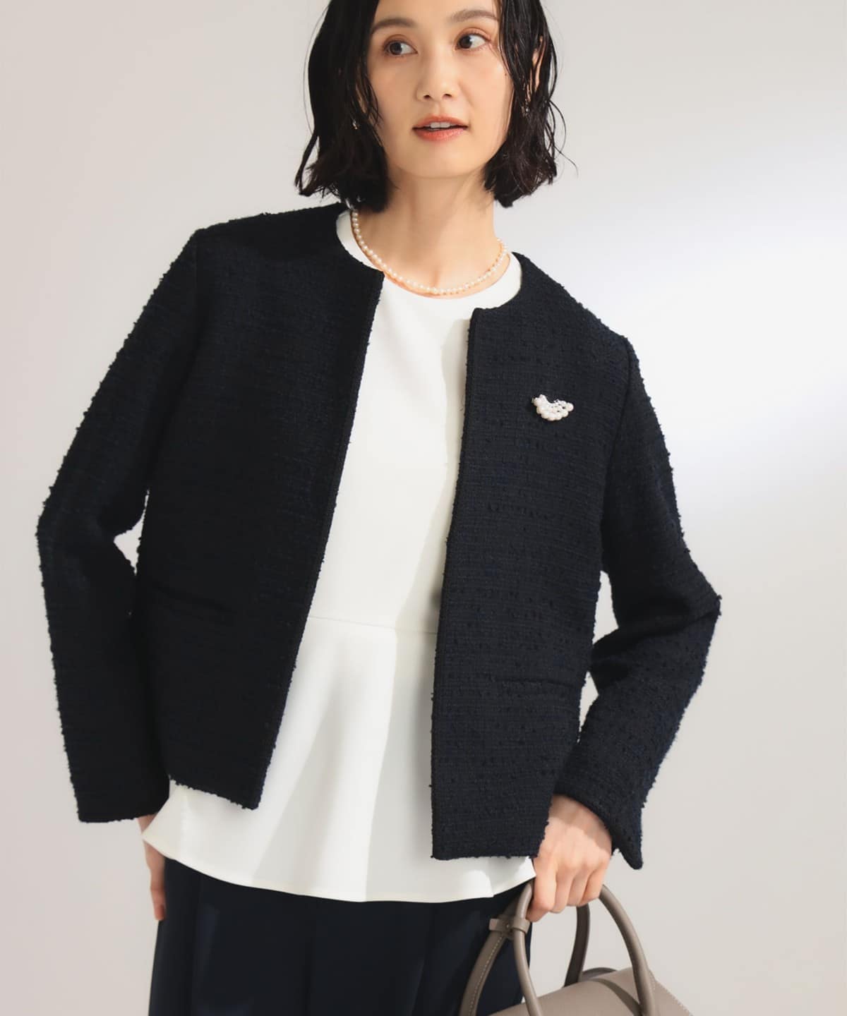 ツイード クルーネック ジャケット* ジャケット WOMEN NAVY 40 ツイード クルーネック ジャケット* ジャケット WOMEN NAVY 40