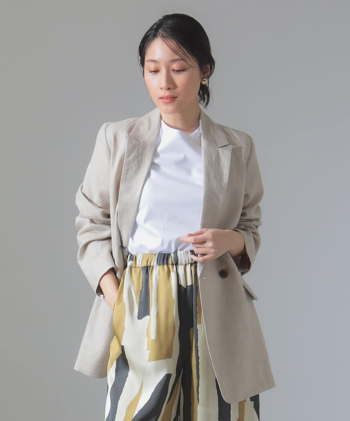 ダブルブレスト リネン ジャケット ジャケット WOMEN BEIGE 38 ダブルブレスト リネン ジャケット ジャケット WOMEN BEIGE 38