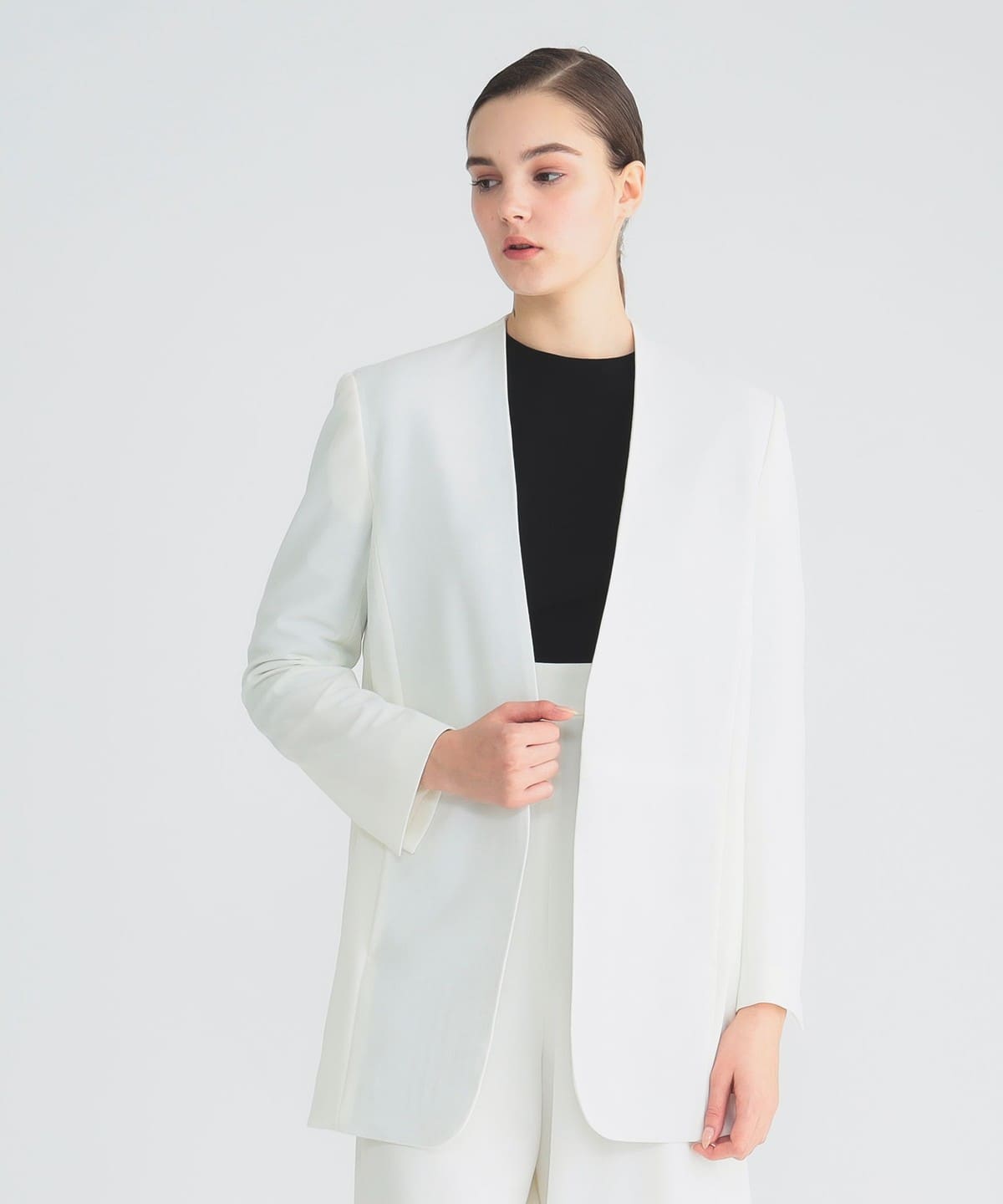 クレープ ノーカラージャケット ジャケット WOMEN OFF WHITE 36 クレープ ノーカラージャケット ジャケット WOMEN OFF WHITE 36