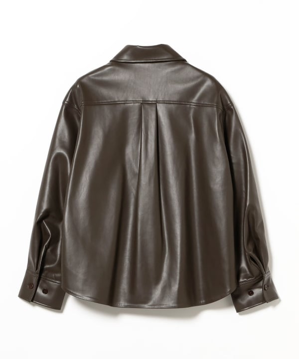 エディション　ブラウンレザーシャツジャケット Demi-Luxe BEAMS（デミルクス ビームス）フェイクレザー シャツ