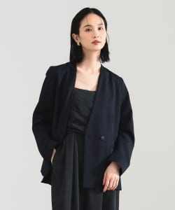 【+15%ポイントUP】ポリエステル ウール ラペルレス ジャケット