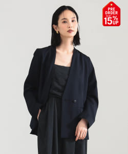 【+15%ポイントUP】ポリエステル ウール ラペルレス ジャケット