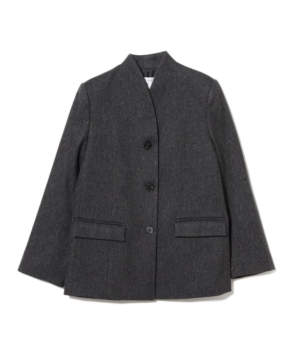 demi-luxe beams ノーカラージャケット アイボリー Demi-Luxe BEAMS（デミルクス ビームス）ツイード クルーネック