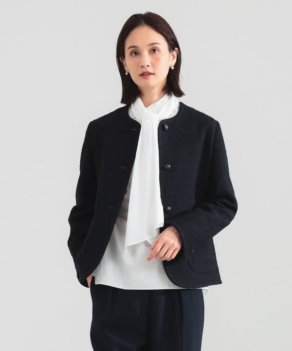 Demi-Luxe BEAMS　ツイードノーカラージャケット Demi-Luxe BEAMS（デミルクス ビームス）ツイード クルーネック