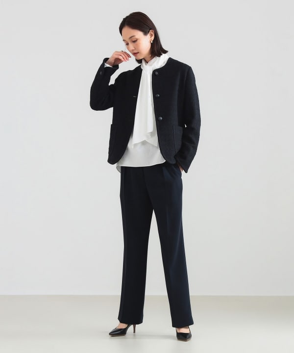 Demi-LuxeBEAMS ツイードジャケット　ノーカラー　ネイビー Demi-Luxe BEAMS（デミルクス ビームス）ツイード ノーカラー