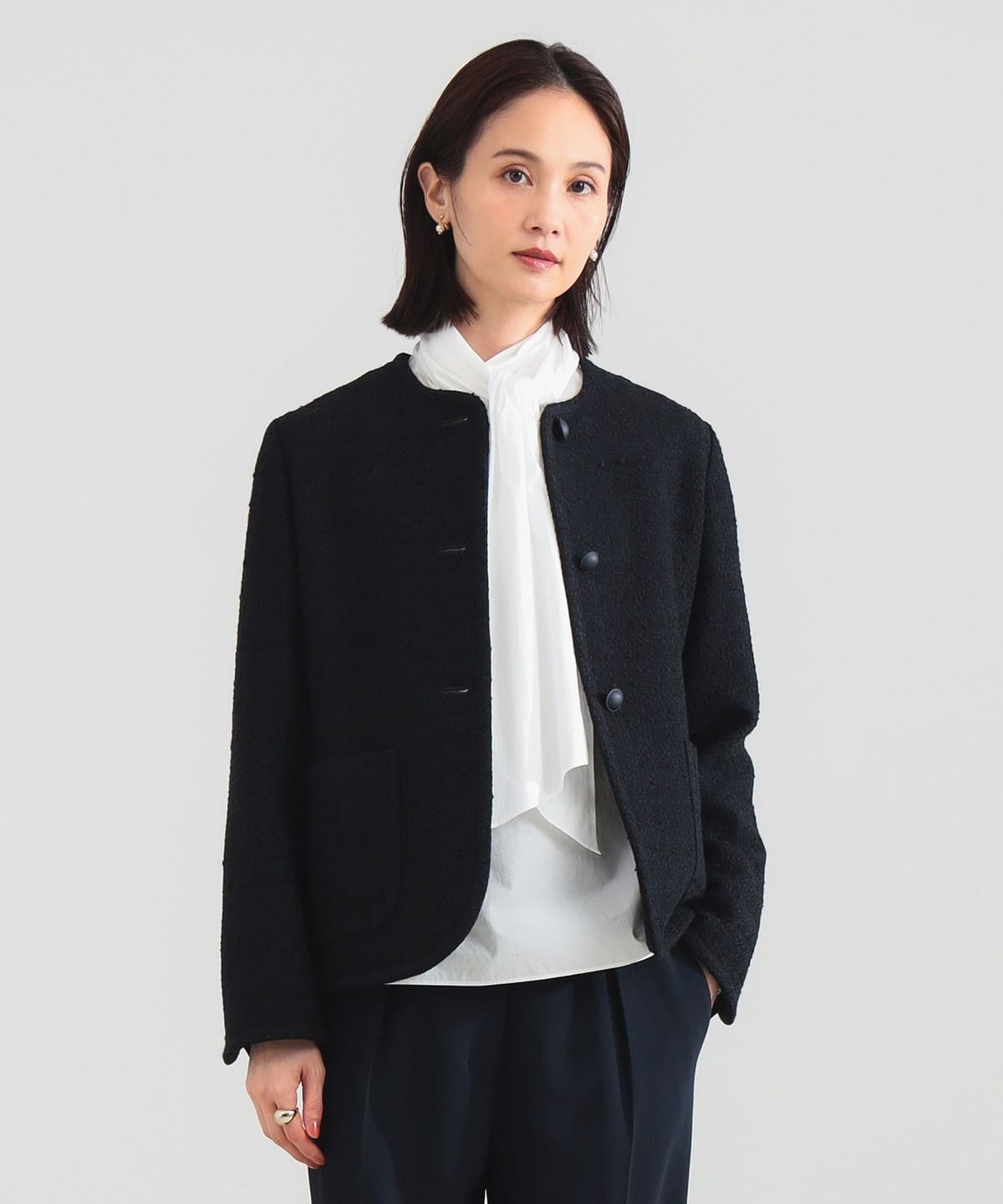 Demi-Luxe BEAMS　ファンシーツイードジャケット36黒 Demi-Luxe BEAMS（デミルクス ビームス）ツイード ノーカラー
