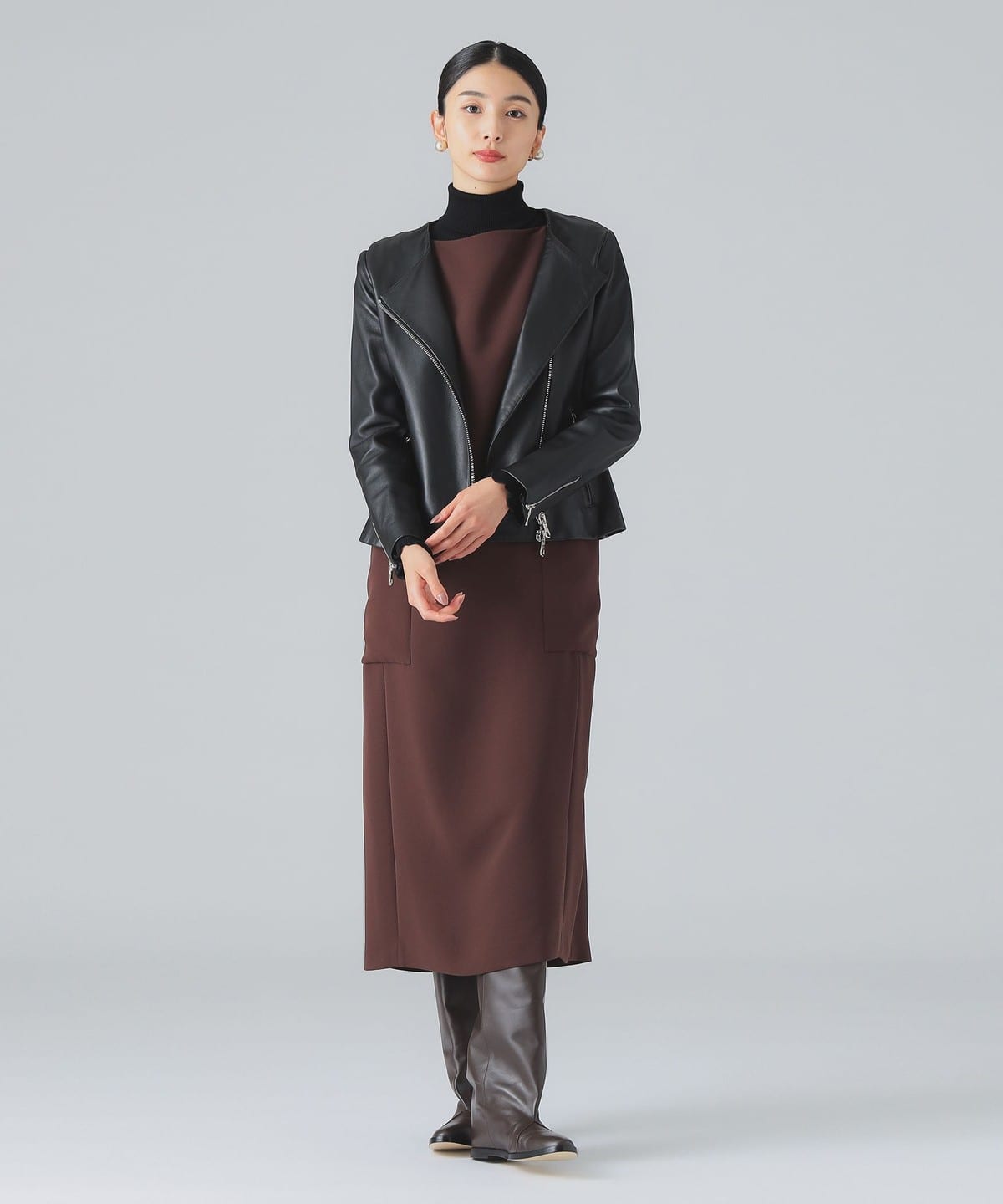 CINQUANTA EDIFICE ラムナッパレザー スタンドカラー ライダース ラムナッパレザー スタンドカラー シングルライダース【SINGLE RIDERS