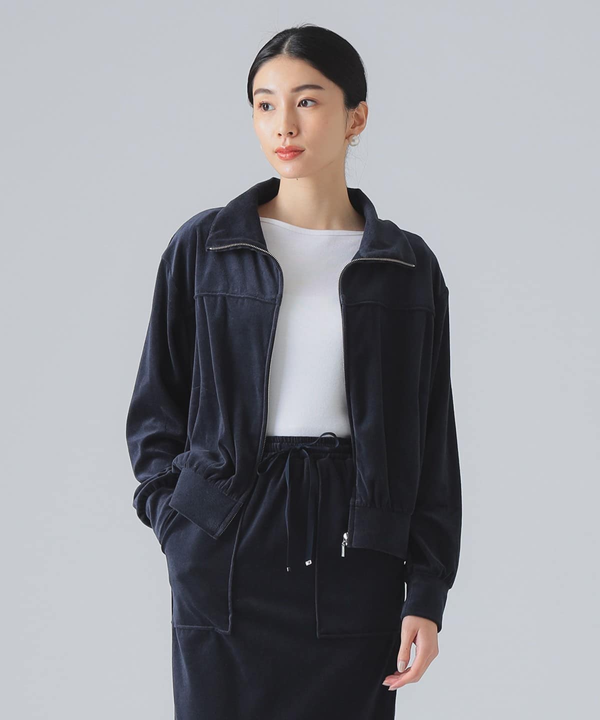 three dots �X���[�h�b�c / �R�b�g���x���A �W�b�v�A�b�v �u���]�� �u���]�� WOMEN MIDNIGHT BLUE S