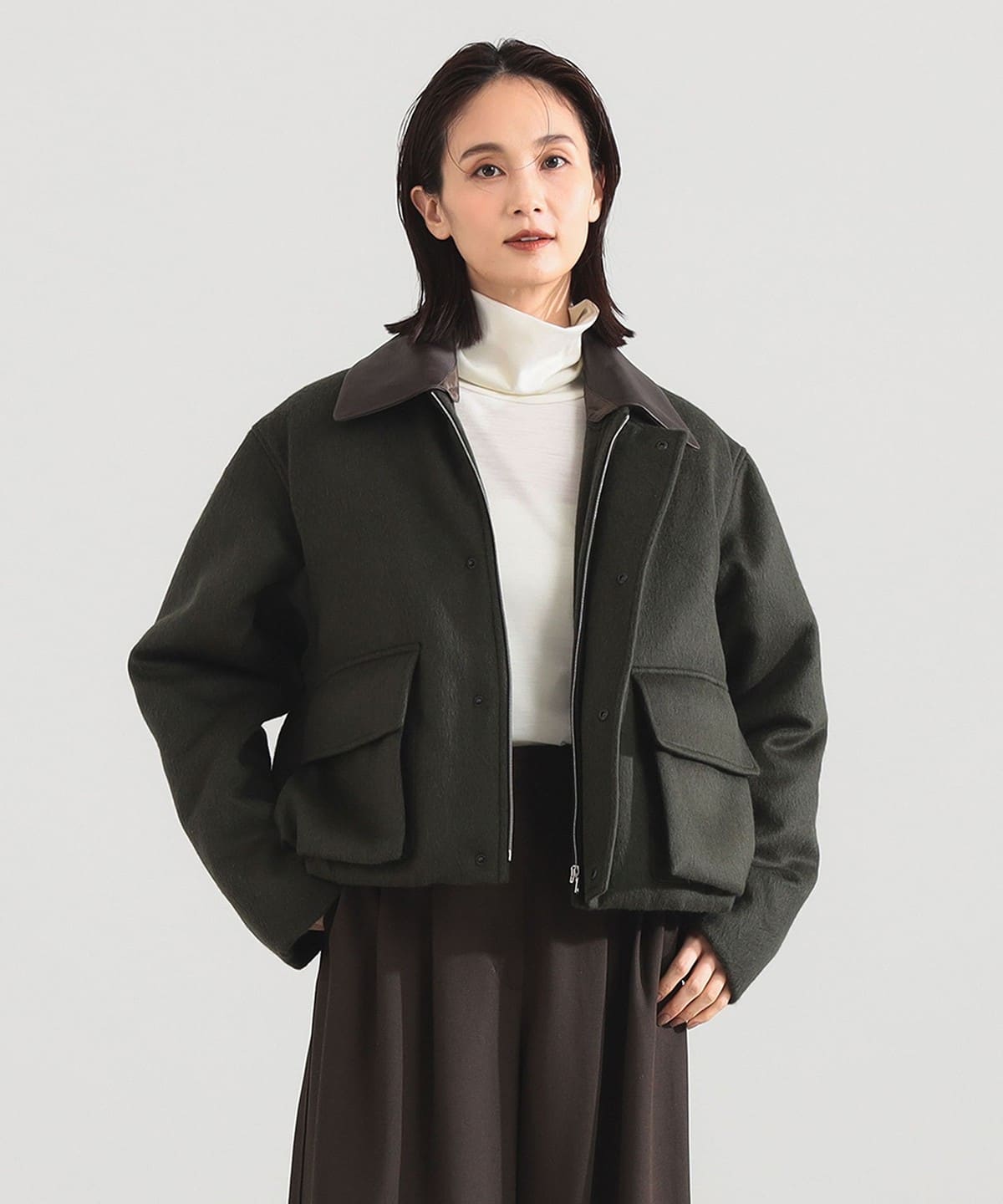 AURALEE オーラリー / BABY CAMEL FLANNEL PADDED SHORT BLOUSON ブルゾン WOMEN DARK OLIVE 1