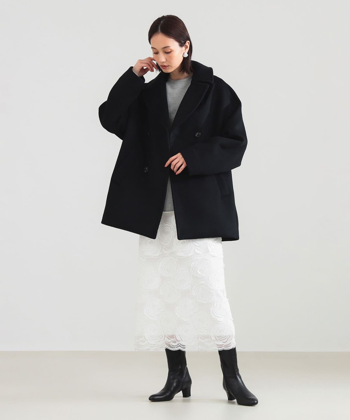 TICCA ティッカ / ウール ピーコート コート WOMEN BLACK ONE SIZE TICCA ティッカ / ウール ピーコート コート WOMEN BLACK ONE SIZE