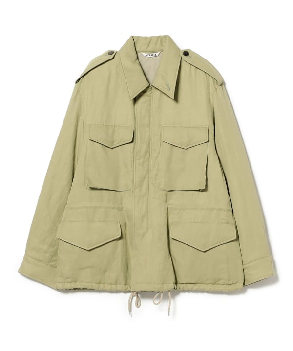 AURALEE / BRUSHED SILK LINEN SATIN PADDED MILITARY BLOUSON