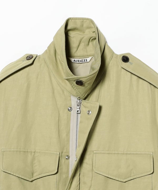 AURALEE / BRUSHED SILK LINEN SATIN PADDED MILITARY BLOUSON