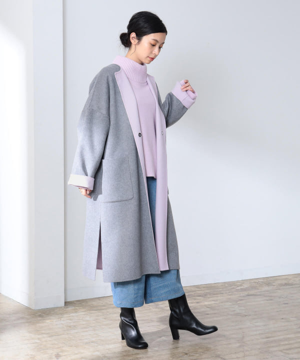 Demi-Luxe BEAMS / クルーネック ベルト付き リバーコート ❤️安いを