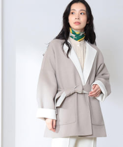 Demi-Luxe BEAMS / クルーネック ベルト付き リバーコート
