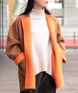 Demi-Luxe BEAMS / クルーネック ベルト付き リバーコート