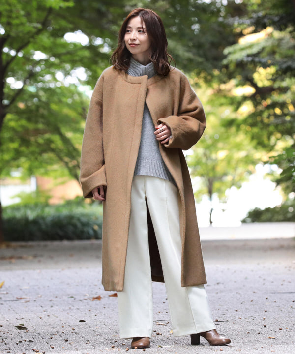 激安単価で Demi-Luxe BEAMS シャギー ロングコート グレージュ 36