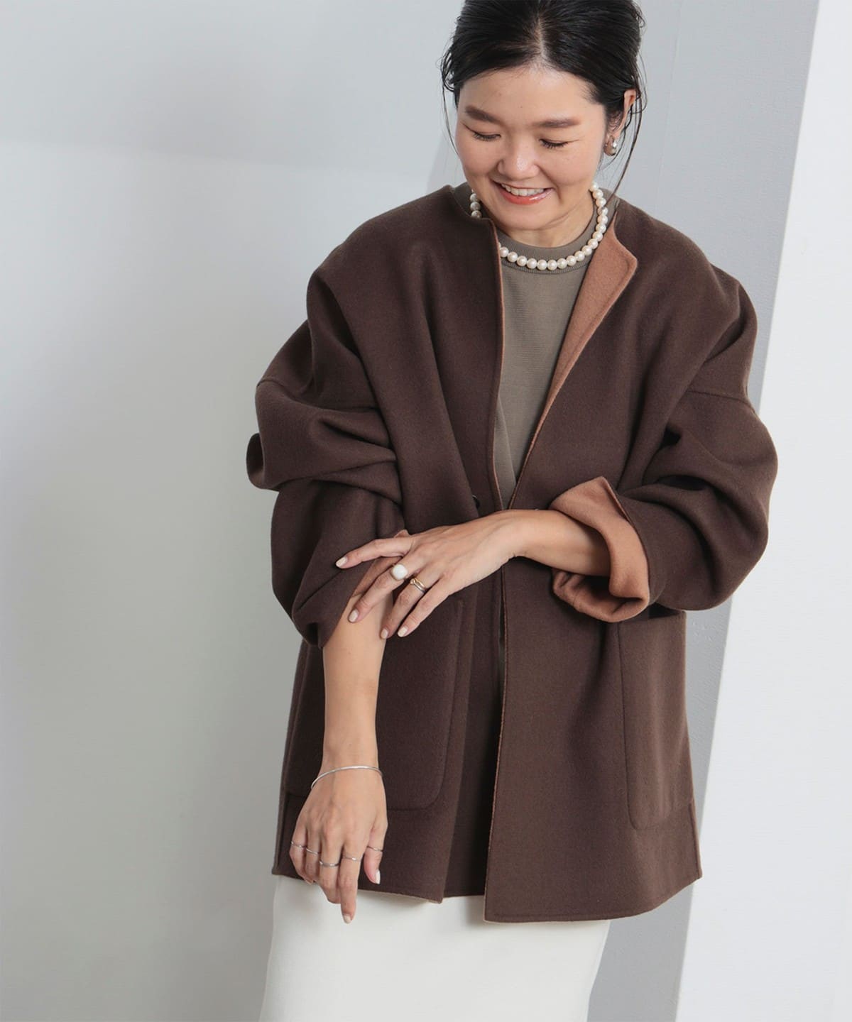 Demi-Luxe BEAMS / クルーネック リバーシブルコート