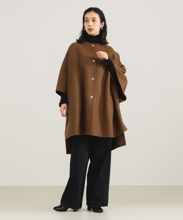L'Or レギュラーヘム　ケープコート　ダークブラウン　かじまり　ウールコート Demi-Luxe BEAMS（デミルクス ビームス）MACKINTOSH / SANQUHAR ケープ
