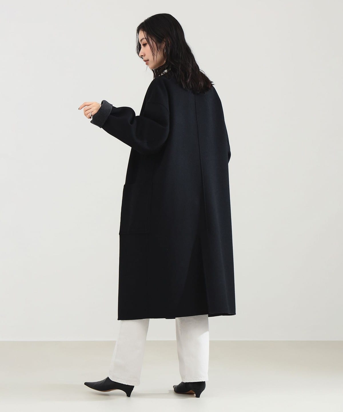 BEAMS Demi-Luxe カシミヤ チェスターコート 38　Ｍ　ブラック Demi-Luxe BEAMS（デミルクス ビームス）リバー Vネック ロングコート