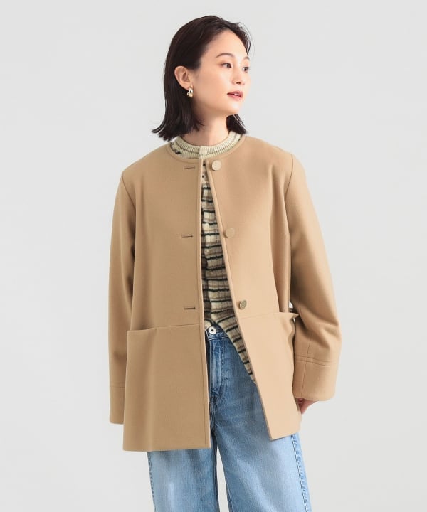 美品 デミルクス ビームス 6.8万円 高級イタリア製生地 ノーカラーコート 美品 デミルクス ビームス 6.8万円 高級イタリア製生地 ノー