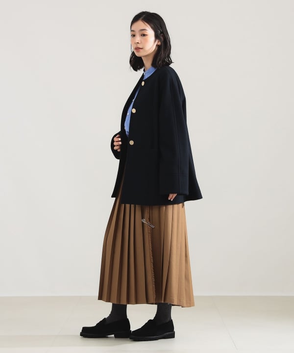 美品 デミルクス ビームス 6.8万円 高級イタリア製生地 ノーカラーコート Demi-Luxe BEAMS（デミルクス ビームス）ソフトメルトン ノー
