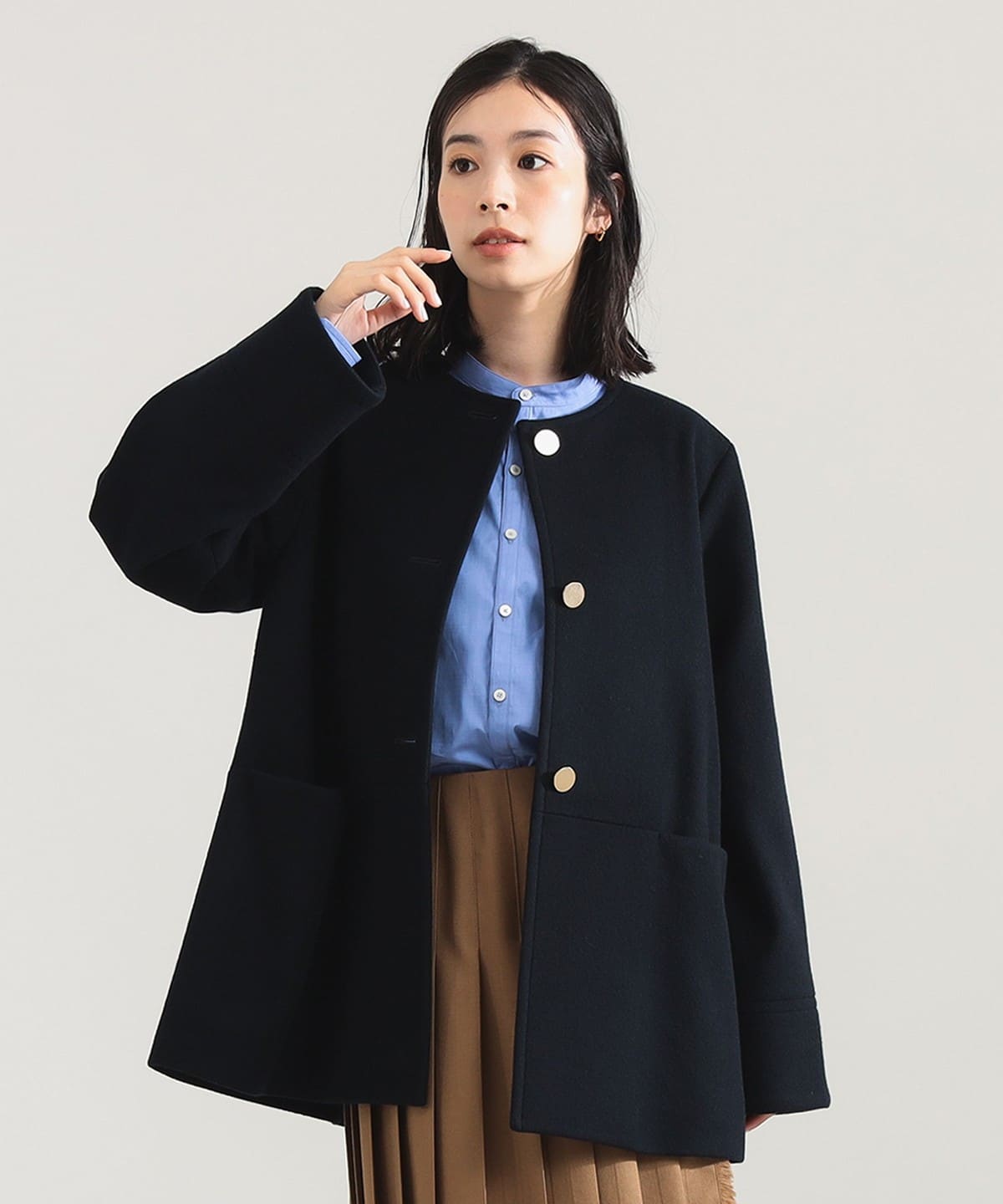 ソフトメルトン ノーカラーコート コート WOMEN NAVY 38 ソフトメルトン ノーカラーコート コート WOMEN NAVY 38