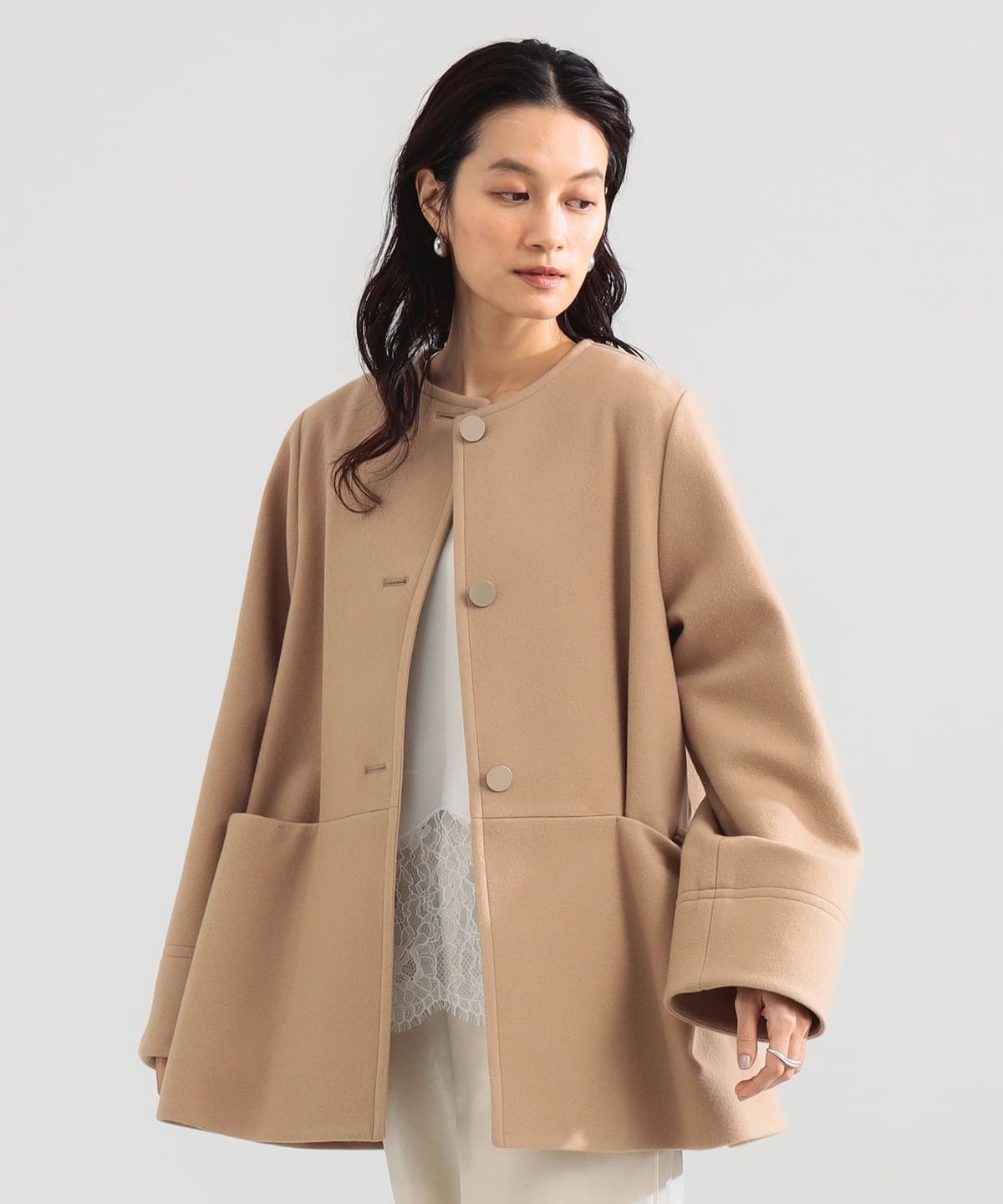 【美品】ロンドントラディション×ビームス　ノーカラー トグル コート　コラボ別注 Demi-Luxe BEAMS（デミルクス ビームス）ソフトメルトン ノーカラー