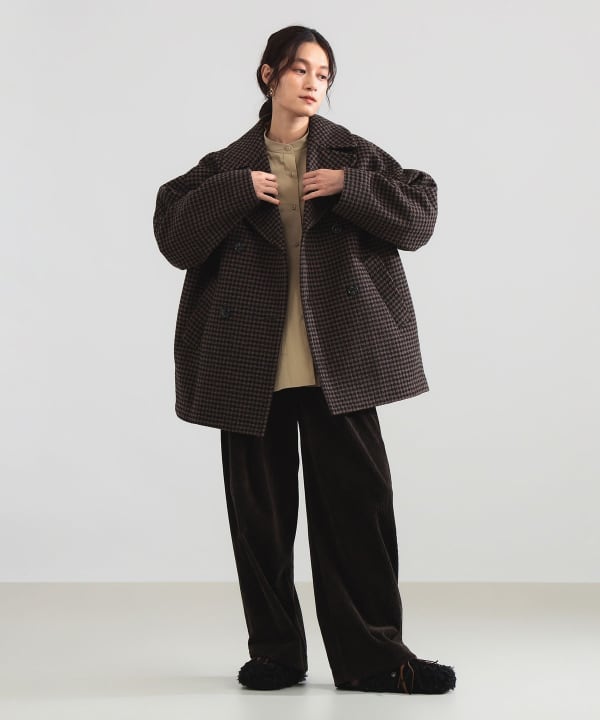 【モアバリエーション開催中】TICCA / ウール ハウンドトゥース ピーコート Model：H165 B77 W57 H79　Size：ONE SIZE