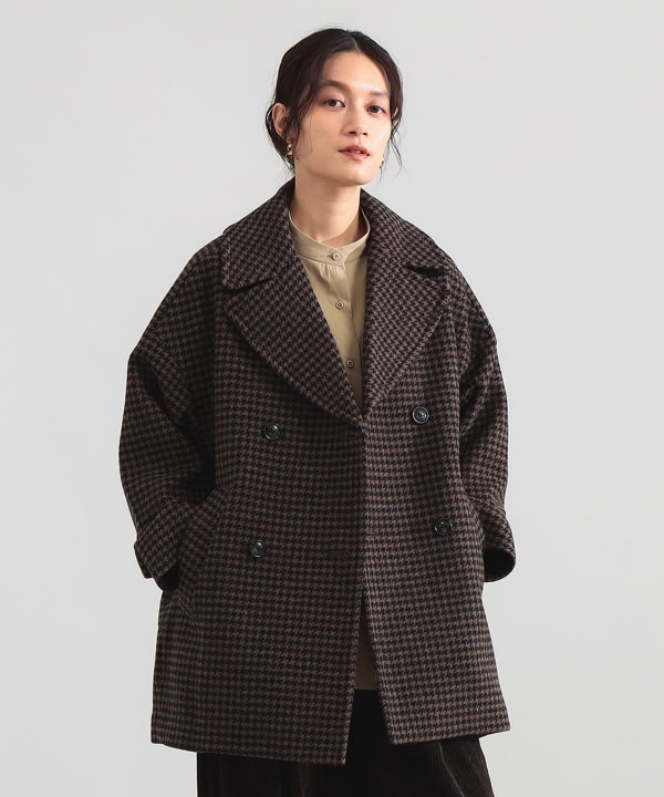 【モアバリエーション開催中】TICCA / ウール ハウンドトゥース ピーコート Model：H165 B77 W57 H79　Size：ONE SIZE
