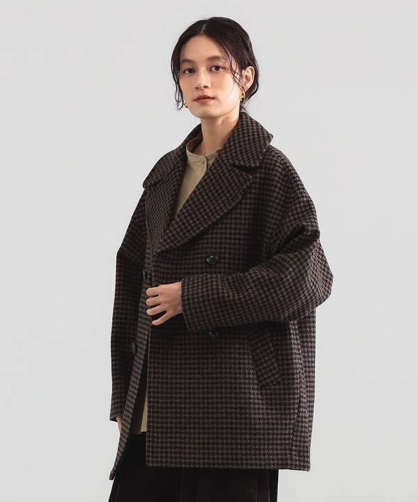 【モアバリエーション開催中】TICCA / ウール ハウンドトゥース ピーコート Model：H165 B77 W57 H79　Size：ONE SIZE
