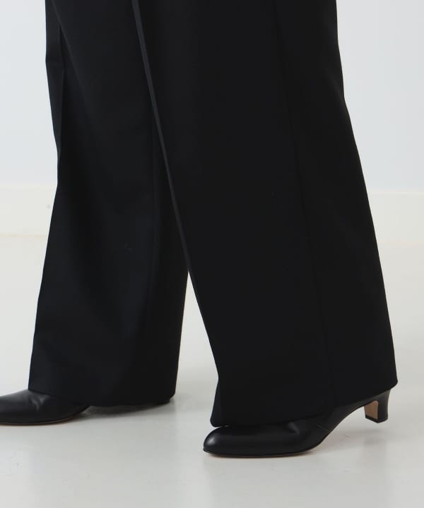 【Demi-Luxe BEAMS】36 二重織り タック ストレートワイドパンツブラックパンツ