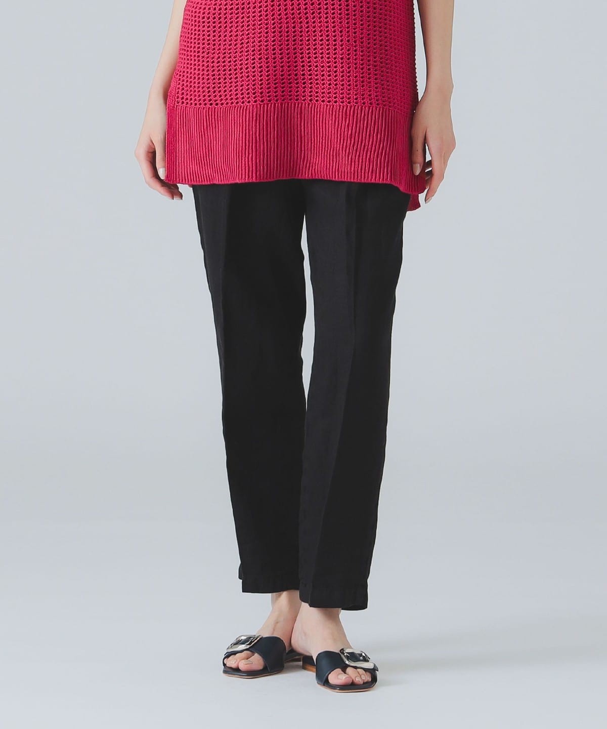BRIGLIA 1949 ブリリア / リネン ドロストパンツ パンツ WOMEN BLACK 38 BRIGLIA 1949 ブリリア / リネン ドロストパンツ パンツ WOMEN BLACK 38