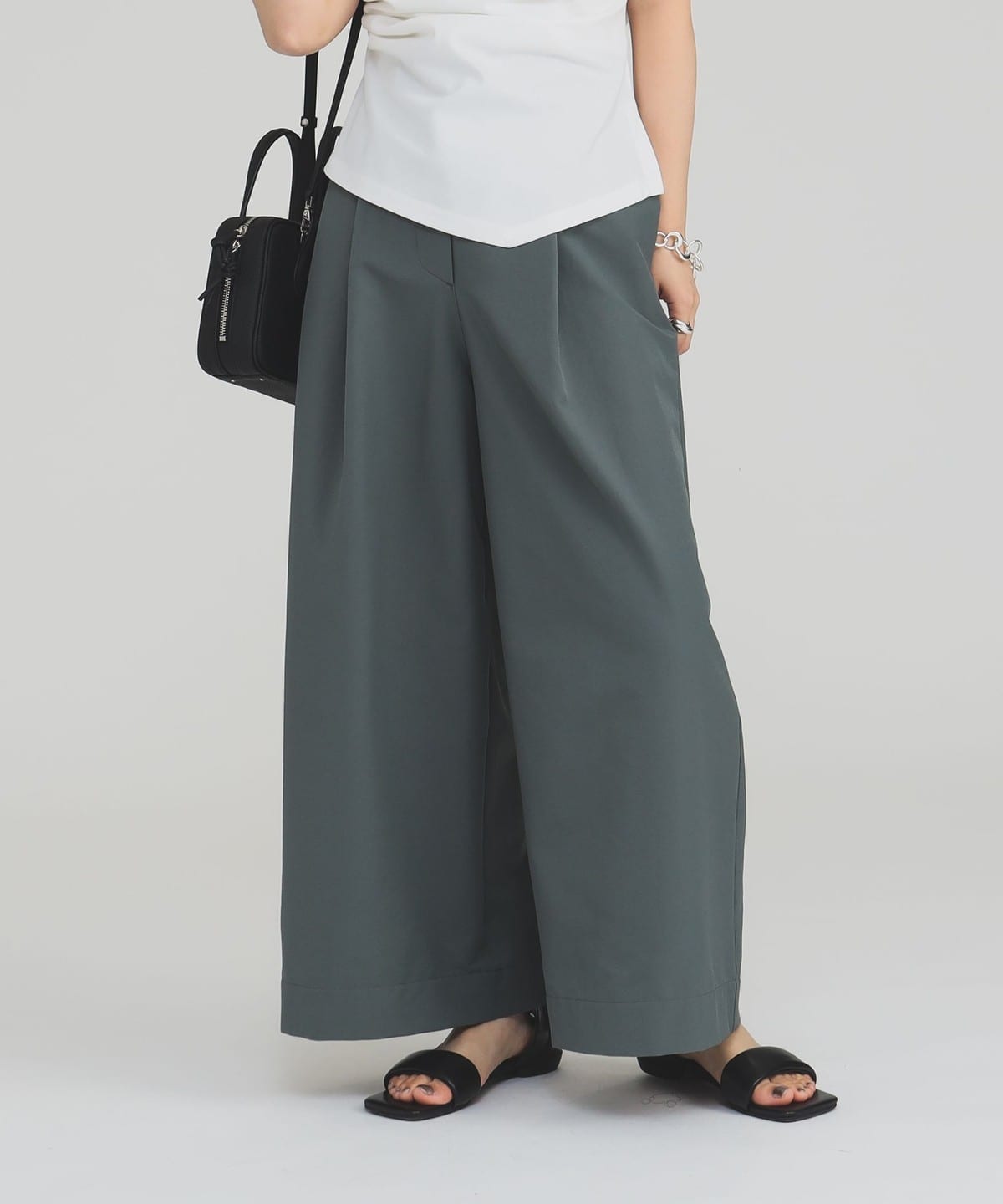 ハイウエスト ワイド タック パンツ パンツ WOMEN SMOKY GREEN 38 ハイウエスト ワイド タック パンツ パンツ WOMEN SMOKY GREEN 38
