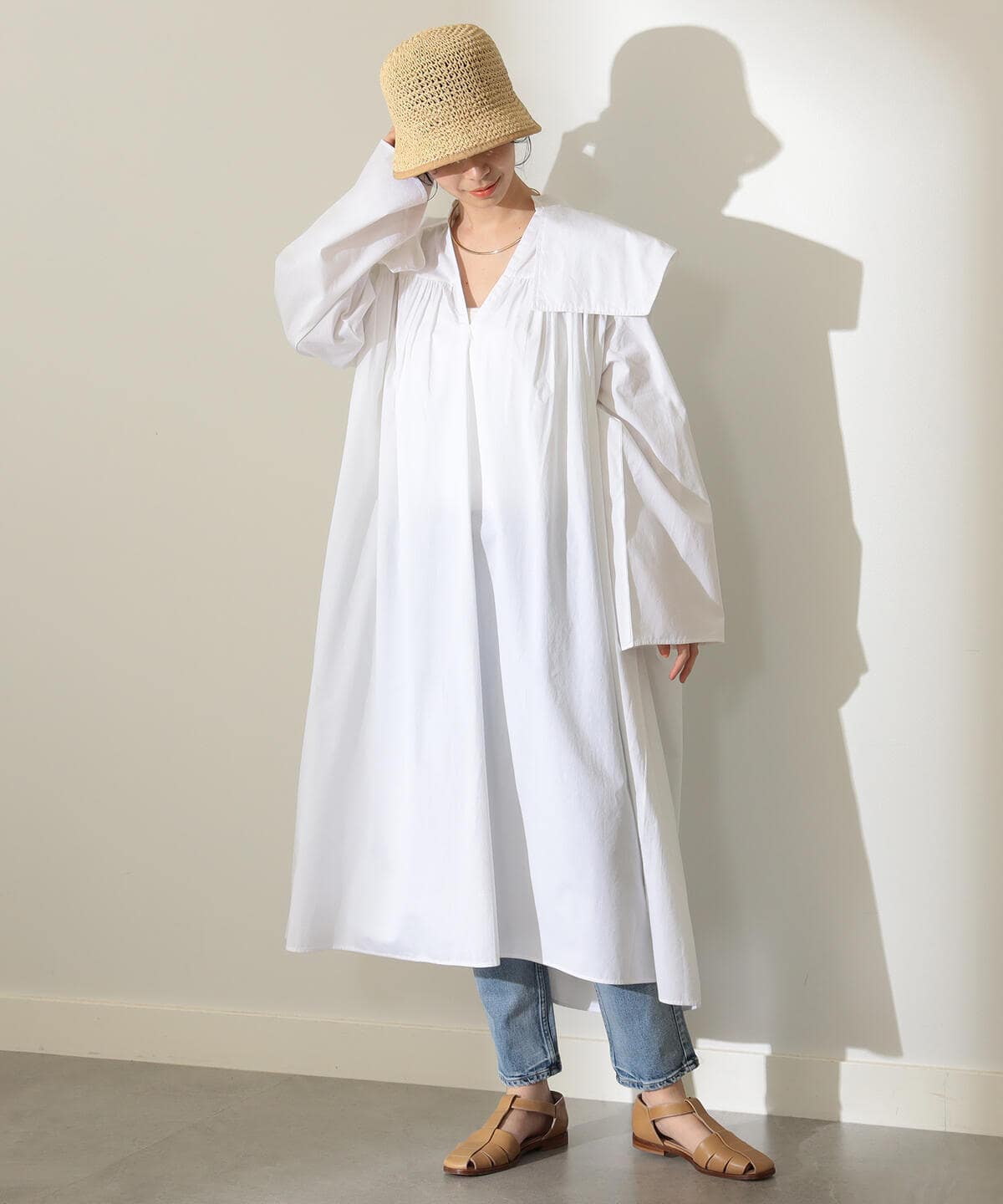 SEEALL / シーオール 】GATHER SLEEVE SMOK DRESS / ギャザースリーブ