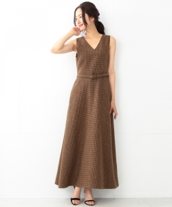 ￥MADISONBLUE / DEEP V MAXI ONE-PIECES CHECK