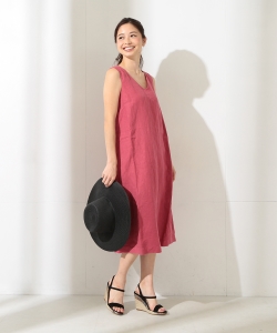 120%LINO / Vネックノースリーブ ロングワンピース