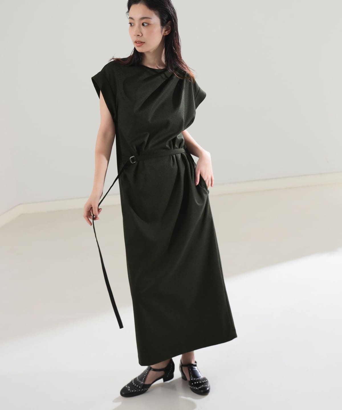 AK+1 エーケーワン / タック ツイル ワンピース ワンピース WOMEN OLIVE 36 AK+1 エーケーワン / タック ツイル ワンピース ワンピース WOMEN OLIVE 36