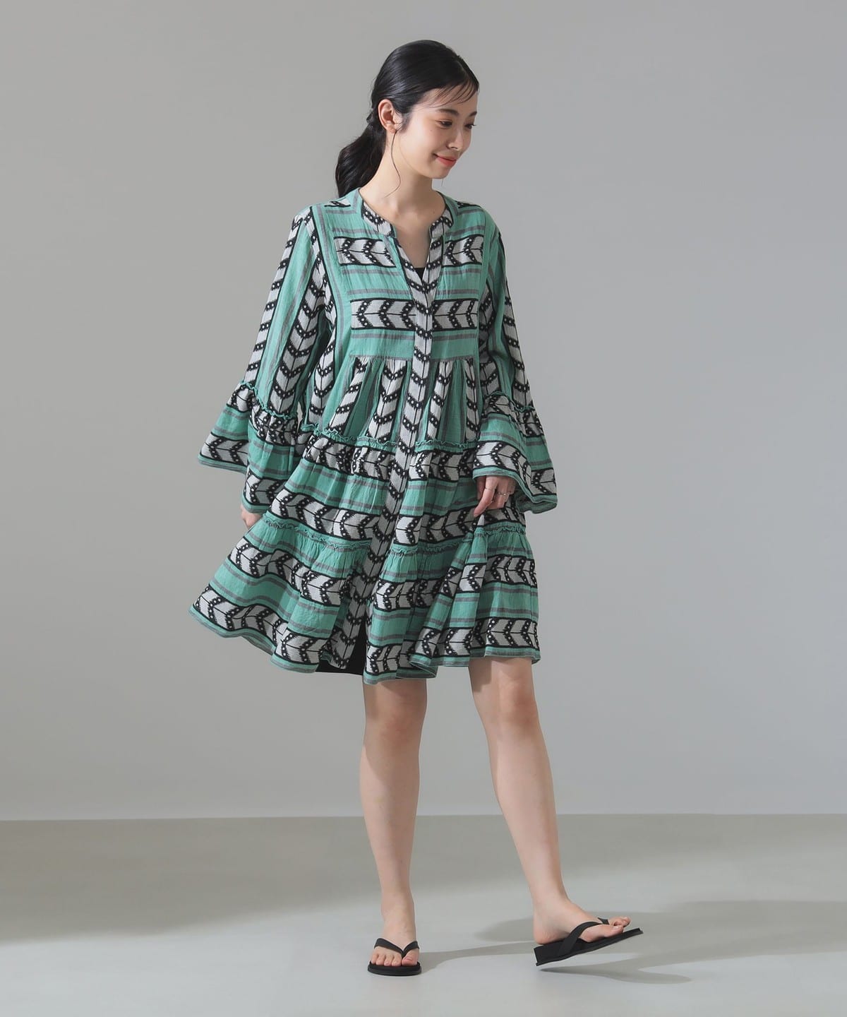 【別注】Devotion TWINS デボーションツインズ / ELLA グリーンジャカード チュニックワンピース ワンピース WOMEN GREEN/BLACK S 【別注】Devotion TWINS デボーションツインズ / ELLA グリーンジャカード チュニックワンピース ワンピース WOMEN GREEN/BLACK S