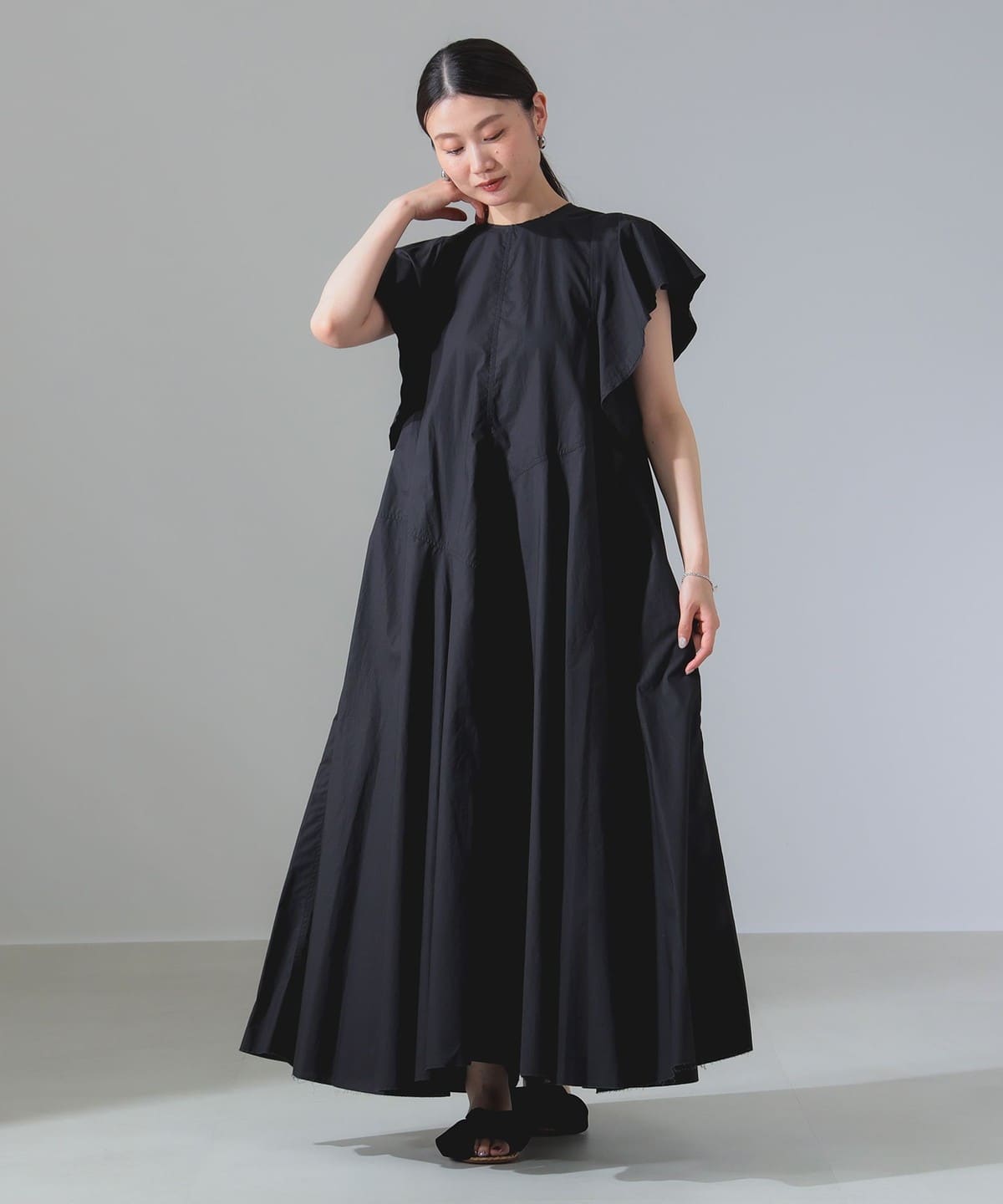 YLEVE イレーヴ / スヴィンコットン タイプライター ワンピース ワンピース WOMEN BLACK 0 YLEVE イレーヴ / スヴィンコットン タイプライター ワンピース ワンピース WOMEN BLACK 0
