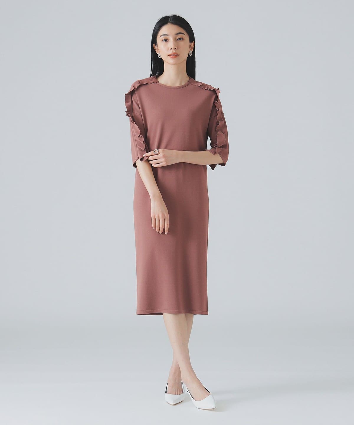 ROOM NO.8 BLACK ルームエイトブラック / ショルダー フリル ハーフスリーブ ドレス ワンピース WOMEN SMOKE PINK ONE SIZE ROOM NO.8 BLACK ルームエイトブラック / ショルダー フリル ハーフスリーブ ドレス ワンピース WOMEN SMOKE PINK ONE SIZE