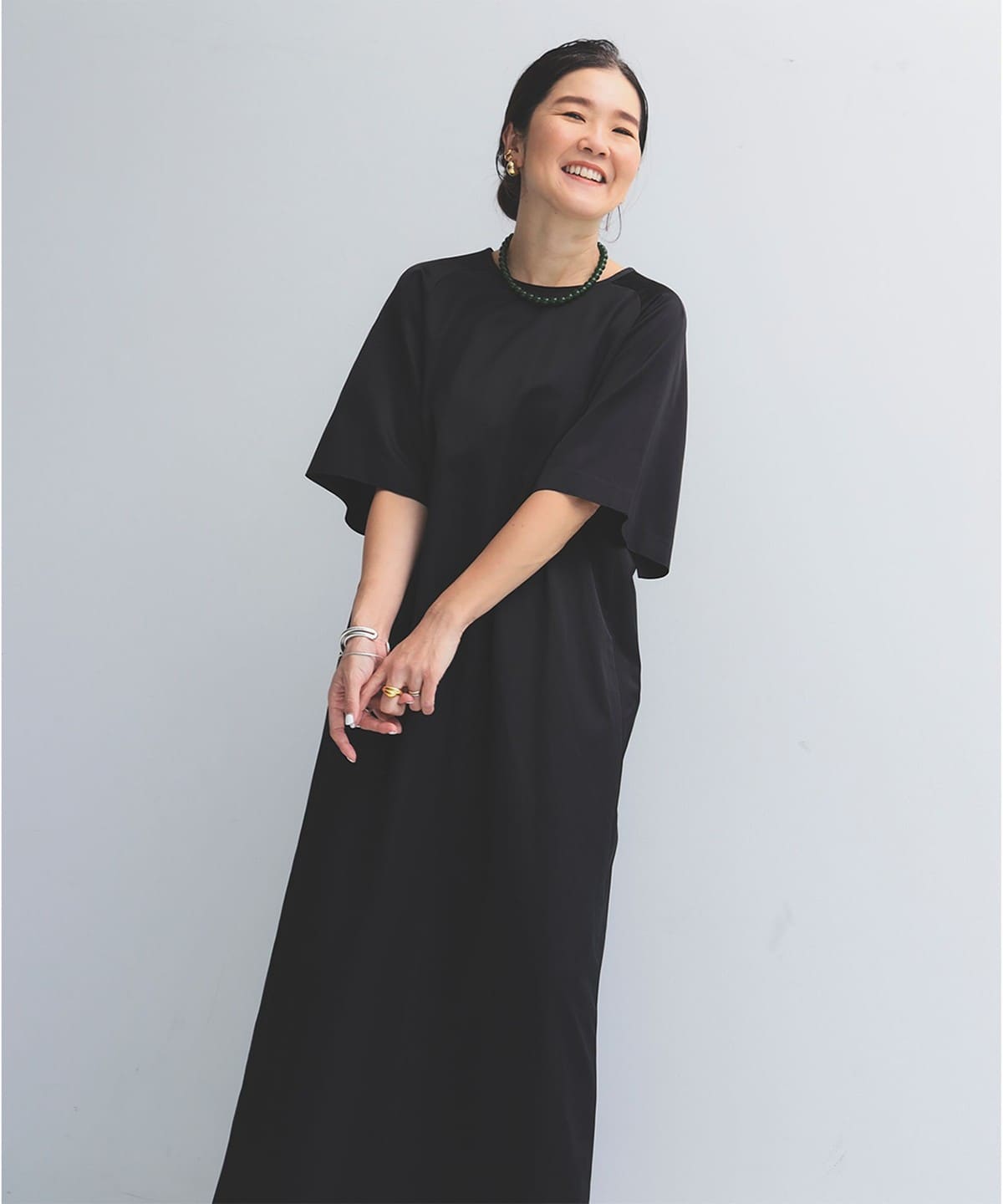 25ss デミルクスビームス グロスTドレス .M 38 黒 半袖ワンピース Demi-Luxe BEAMS（デミルクス ビームス）グロス Tドレス .M