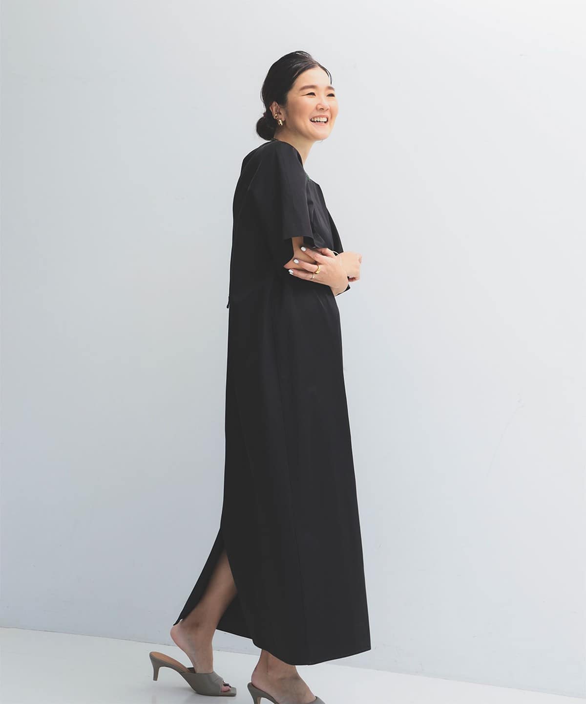 25ss デミルクスビームス グロスTドレス .M 38 黒 半袖ワンピース Demi-Luxe BEAMS（デミルクス ビームス）グロス Tドレス .M
