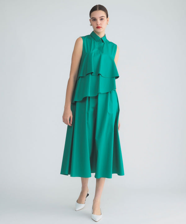 エッフェビームス　ピンク シャツワンピース 半袖 EFFE BEAMS（エッフェ ビームス）ギャザースリーブ シャツ