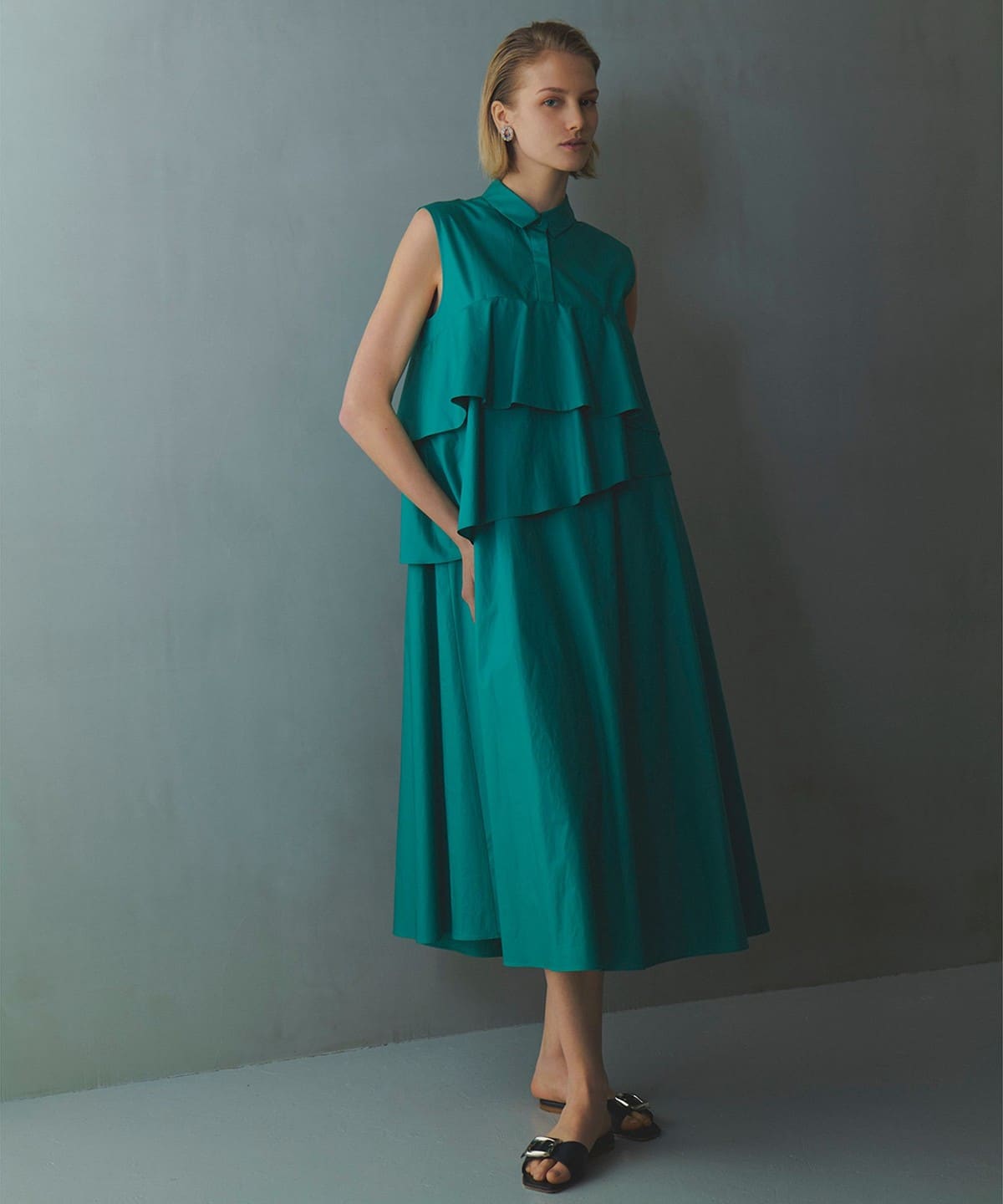 ペプラム ノースリーブ シャツワンピース ワンピース WOMEN GREEN 36 ペプラム ノースリーブ シャツワンピース ワンピース WOMEN GREEN 36