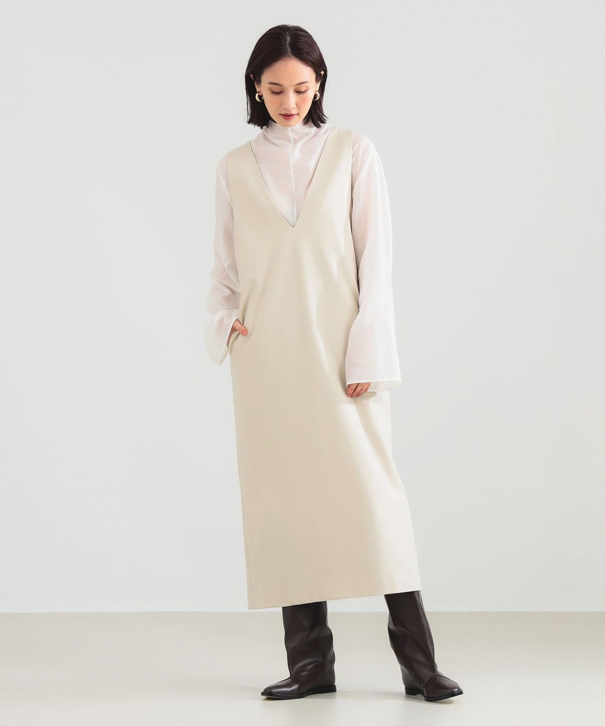 2WAY Vネックワンピース ワンピース WOMEN IVORY 38 2WAY Vネックワンピース ワンピース WOMEN IVORY 38
