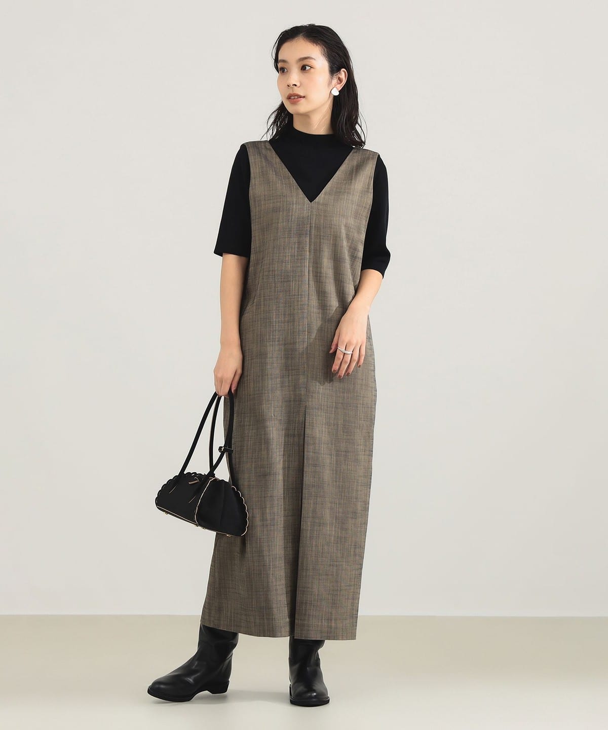 2WAY Vネックワンピース ワンピース WOMEN BEIGE/NAVY 36 2WAY Vネックワンピース ワンピース WOMEN BEIGE/NAVY 36