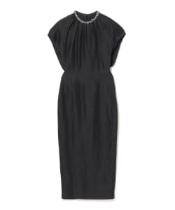 ROLAND MOURET / ビジューネック ジャカードドレス