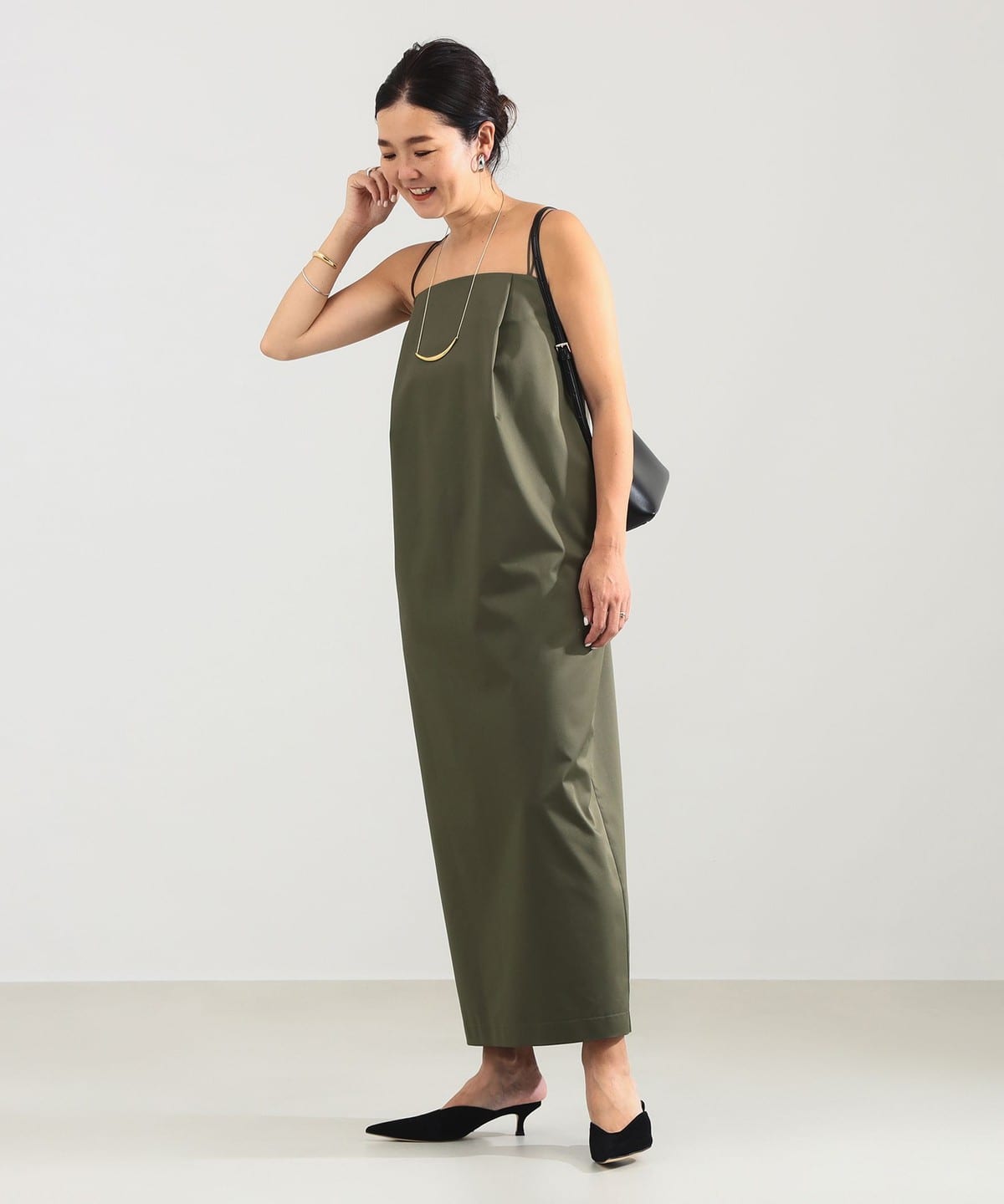 エディター東原妙子 × Demi-Luxe BEAMS デミルクス ビームス / シャイニー キャミソール ワンピース ワンピース WOMEN OLIVE 36 エディター東原妙子 × Demi-Luxe BEAMS デミルクス ビームス / シャイニー キャミソール ワンピース ワンピース WOMEN OLIVE 36