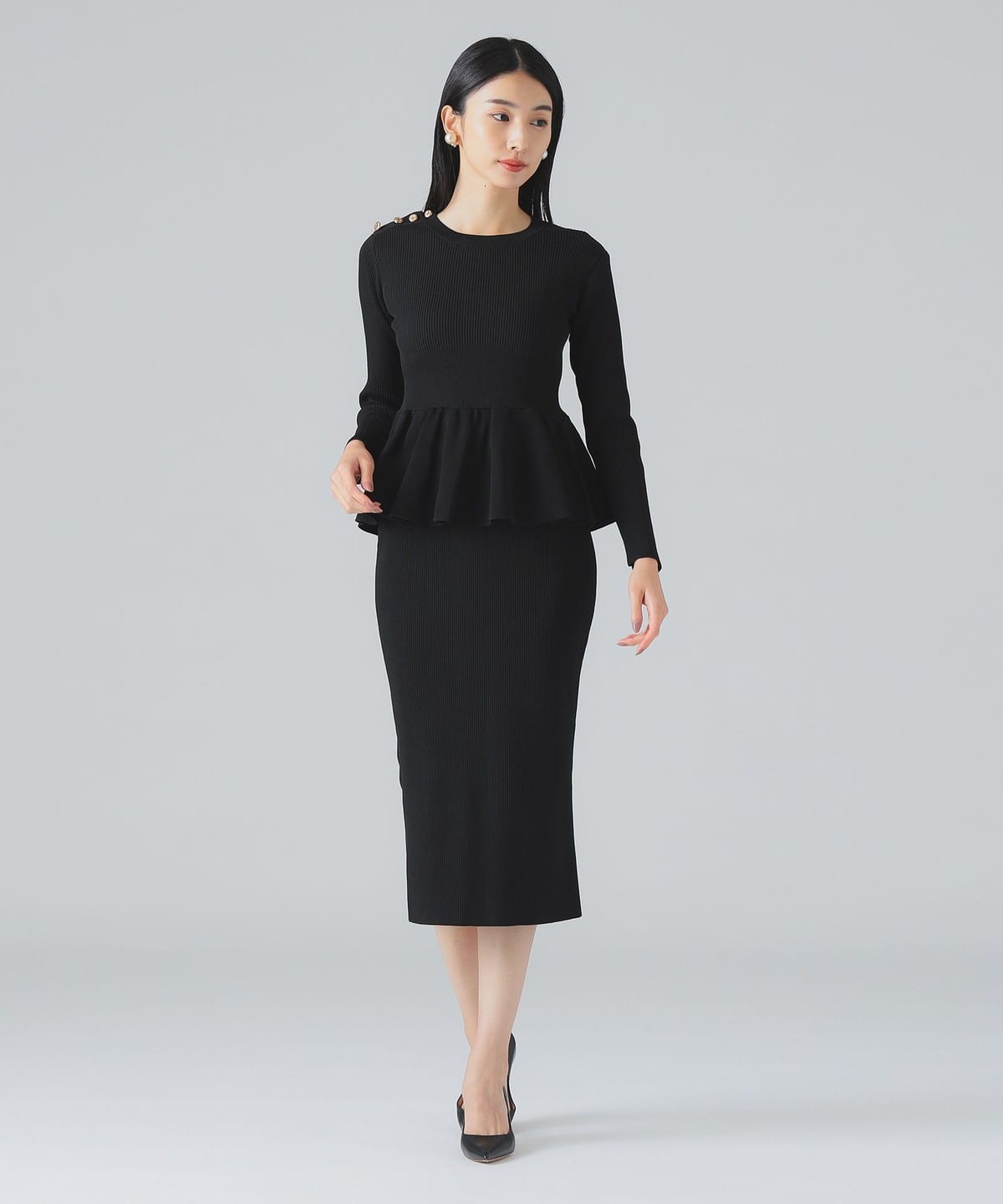 CORCOVADO コルコバード / ソリッド ボタン ペプラムドレス ワンピース WOMEN BLACK 38 CORCOVADO コルコバード / ソリッド ボタン ペプラムドレス ワンピース WOMEN BLACK 38